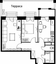 Двухкомнатная квартира 50.8 м²