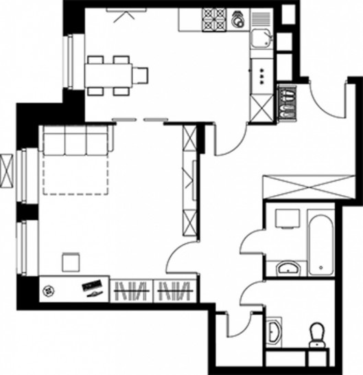 Однокомнатная квартира 53.5 м²