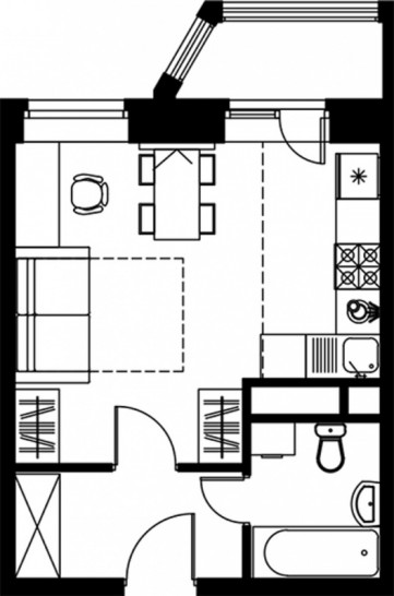Однокомнатная квартира (Евро) 27 м²